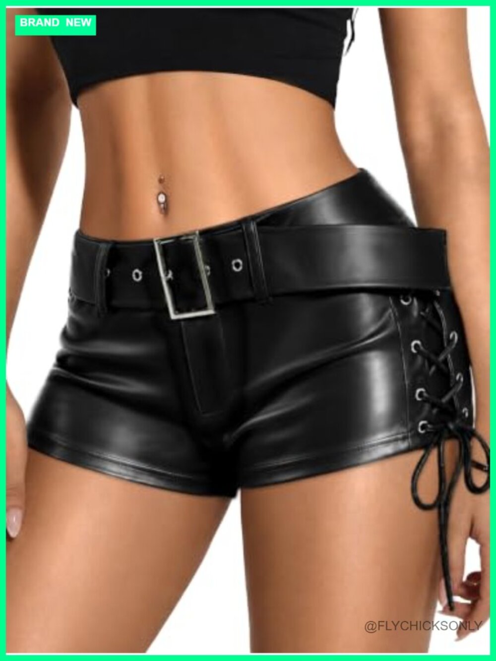 Women's Faux Leather Lace-Up Micro Shorts High Stretch
